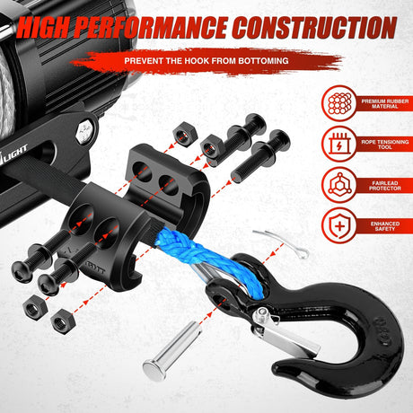 1/4 Inch x 50 Feet Winch Rope Synthetic Winch Line Cable Universal for ATV UTV 4x4 Off-Road Vehicle 9000lbs Winch Line Ropes with Steel Hook Rubber Stopper Protective Sleeve Safety Strap,Blue