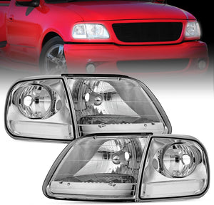 Headlight Assembly Compatible with 1997 1998 1999 2000 2001 2002 2003 Ford F-150 Expedition Chrome Housing