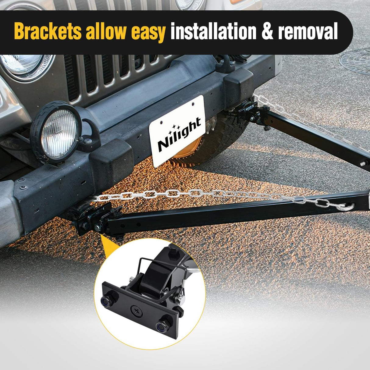 Tow Bar with Safety Chains, Coupler Fits 2-Inch Hitch Ball, 5500 lbs Towing Capacity, 41-in Opening Width, Bumper-Mounted Universal Towing Bar for RV, Car, Trailer, Truck, Alloy Steel
