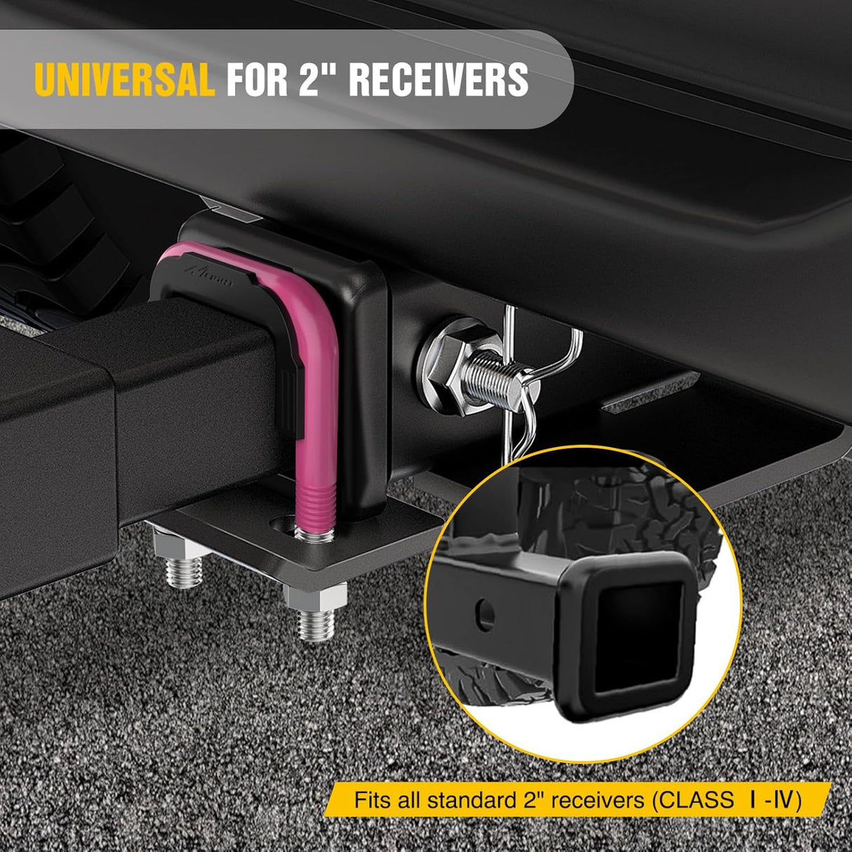 Trailer Hitch Tightener for 2 Inch Trailers Hitches Mount Anti Rattle Heavy Duty Steel with Rubber Cover Hot Pink U Bolt Matte Black Plate Electrophoresis Anti-Rust Triple Protective