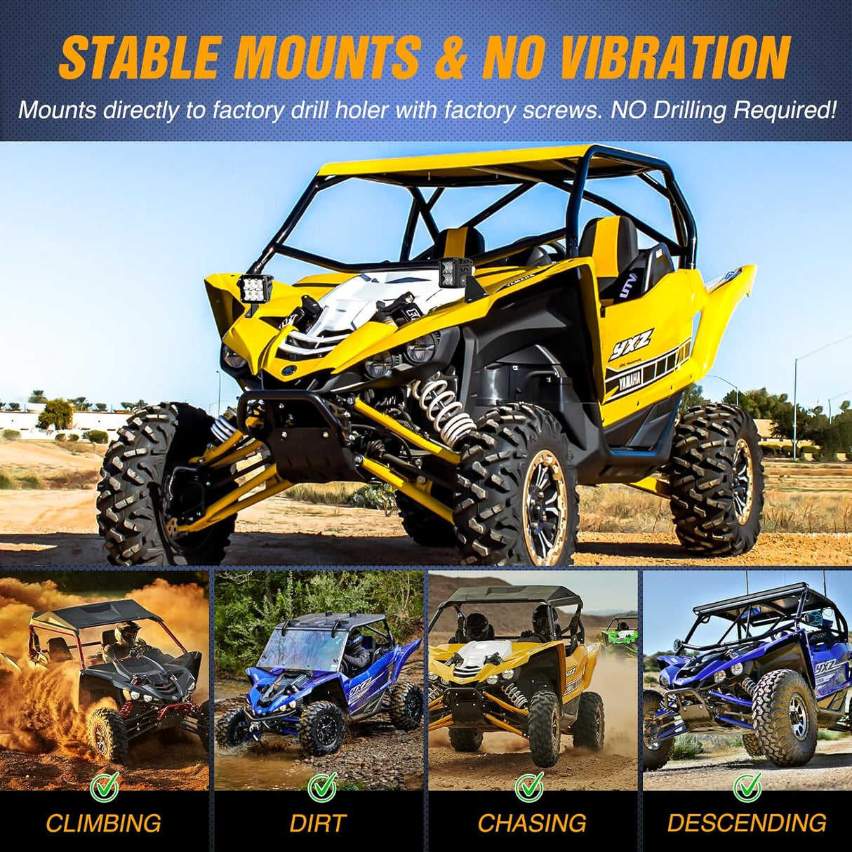 Light Bar Mounting Brackets for 40-42 Inch LED Straight Curved Lights UTV Roof Upper Windshield Compatible with Yamaha YXZ 1000 1000R Models 2016 2017 2018