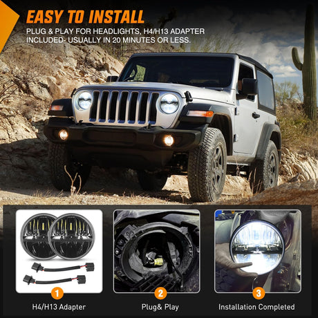 2PCS 7 Inch LED Headlights High Low Beam Round Headlamp for 2007 2008 2009 2010 2011 2012 2013 2014 2015 2016 2017 JK JKU 1997-2006 Wrangler TJ 2 Door