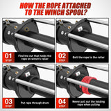 1/2 Inch Synthetic Winch Rope 85 Feet 32,000 lbs Line Cable Kit With Thimble Protective Sleeve Forged 35000lb Hook Universal for SUV 4WD Off Road Vehicle Truck ATV UTV, Red & Black