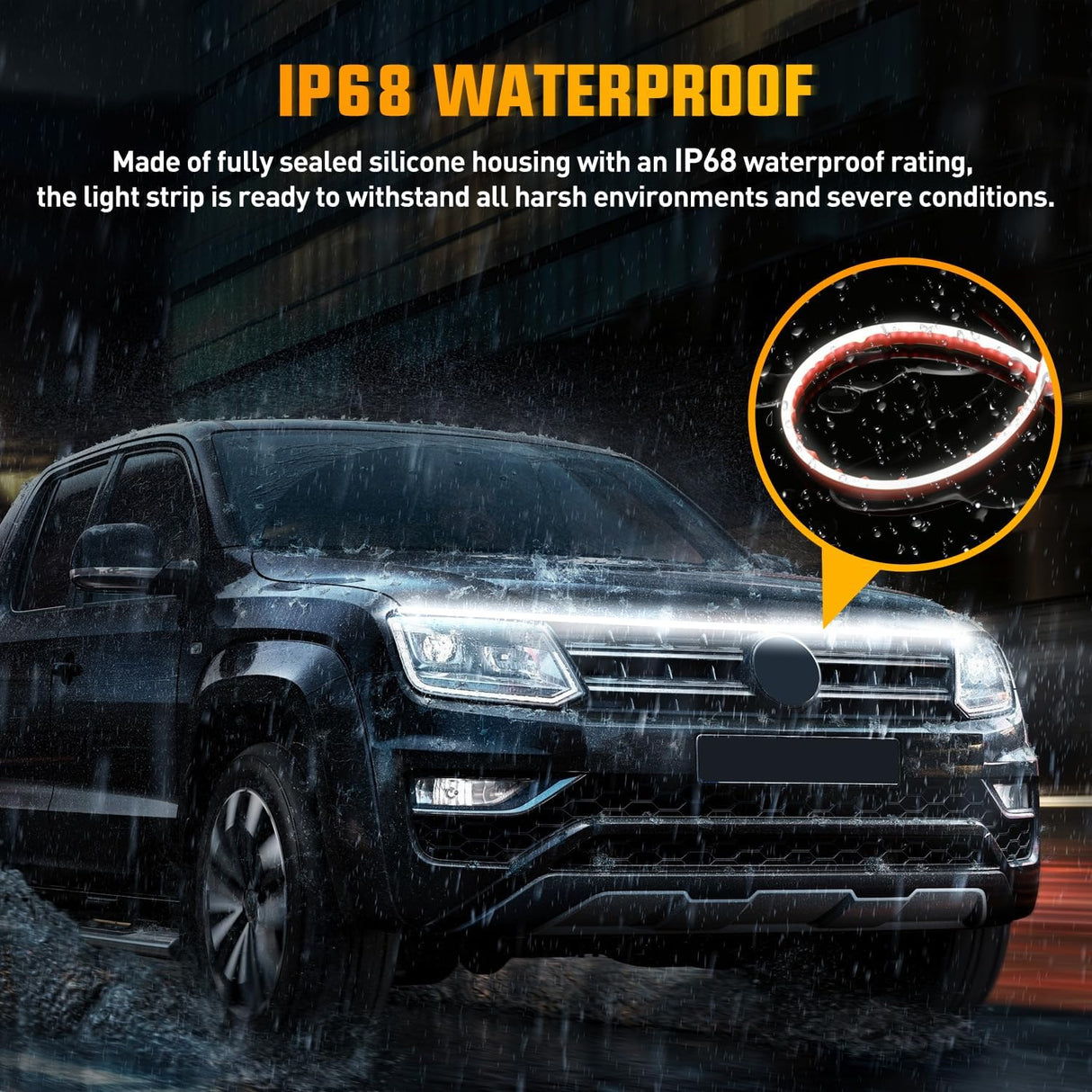 59-Inch LED Hood Strip, White Startup DRL Amber Signals Light | White Dynamic Daytime Running Light Amber Sequentiall Turn Signal Waterproof for Cars, SUVs & Trucks