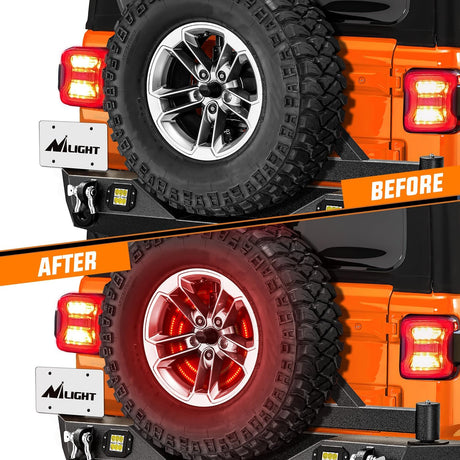 Spare Tire Brake Light Red Double Row LED Ring 3rd Third Stop Rear Wheel Lights Plug and Play Fit for 2018 2019 2020 2021 2022 2023 2024 2025 2026 Jeep Wrangler JL