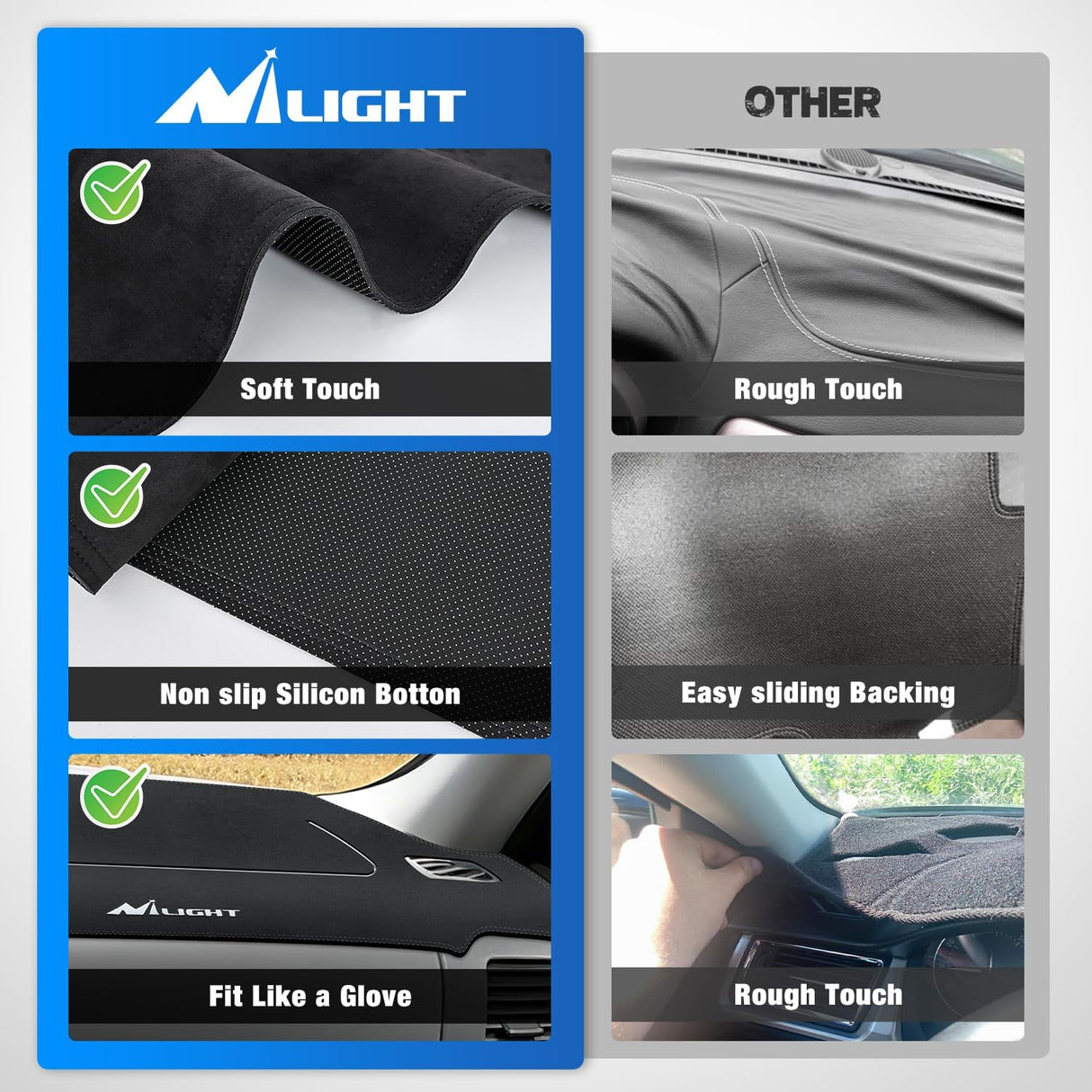 Dash Cover for 2007‑2013 Chevy Silverado / GMC Sierra 1500 2500 3500, Suede Dashboard Mat Sunshade Glare Dashboard Protector Truck Interior Accessories Black