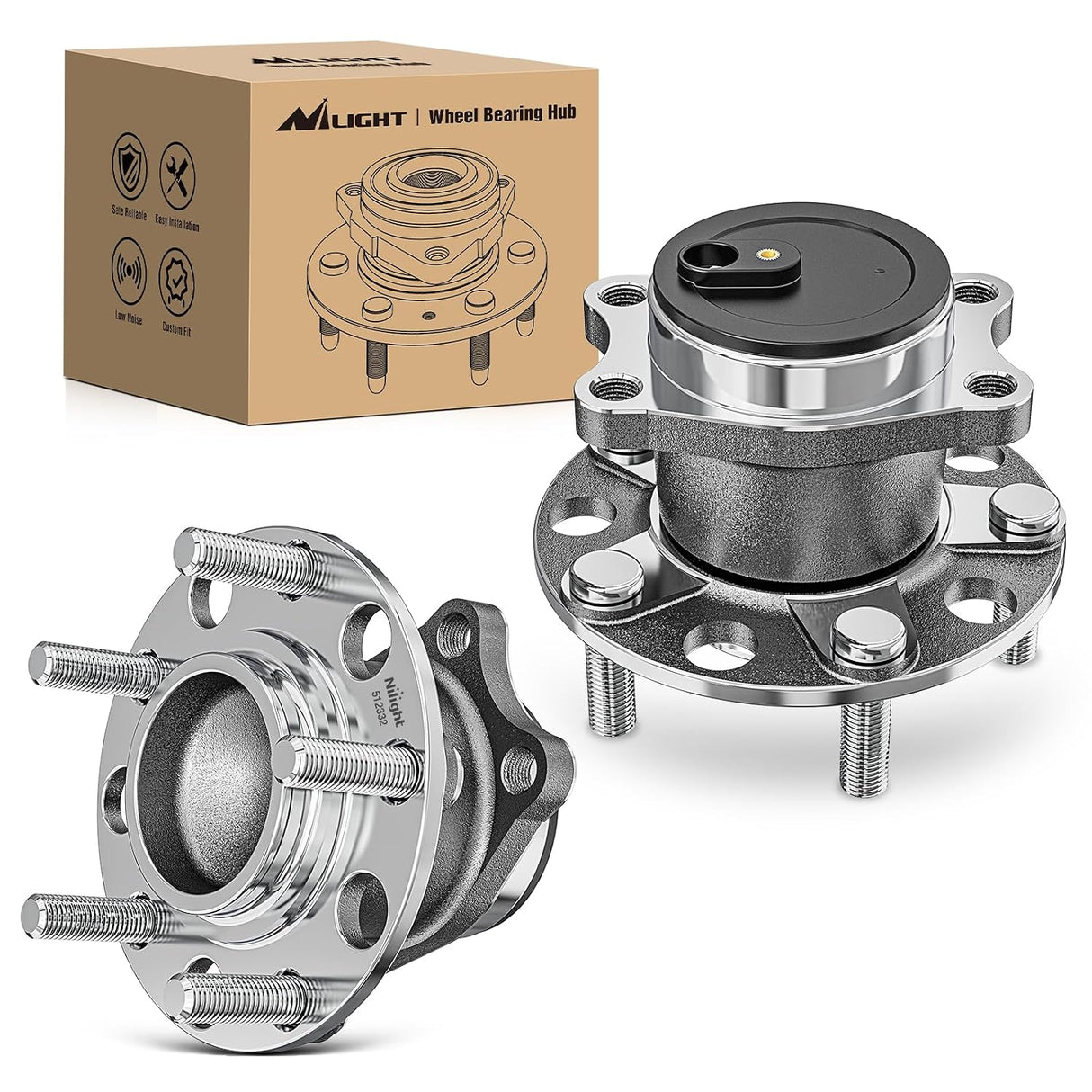 Rear Wheel Bearing and Hub Assembly for Jeep Patriot 2007-2017, Compass 2007–2016 & 2017 MK (FWD), Dodge Caliber 2007–2012, Avenger 2008-2014, Chrysler 200 2011-2014, 512332-2Pack