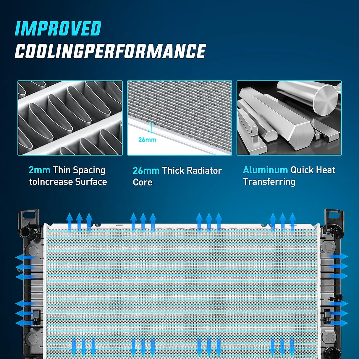 Radiator for Chevrolet Silverado 2500 GMC Sierra 2500 1999 2000 V8 6.0L, Avalanche 1500 2002 2003 2004, Manual Transmission Without Engine Oil Cooler