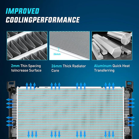 Radiator for Chevrolet Silverado 2500 GMC Sierra 2500 1999 2000 V8 6.0L, Avalanche 1500 2002 2003 2004, Manual Transmission Without Engine Oil Cooler