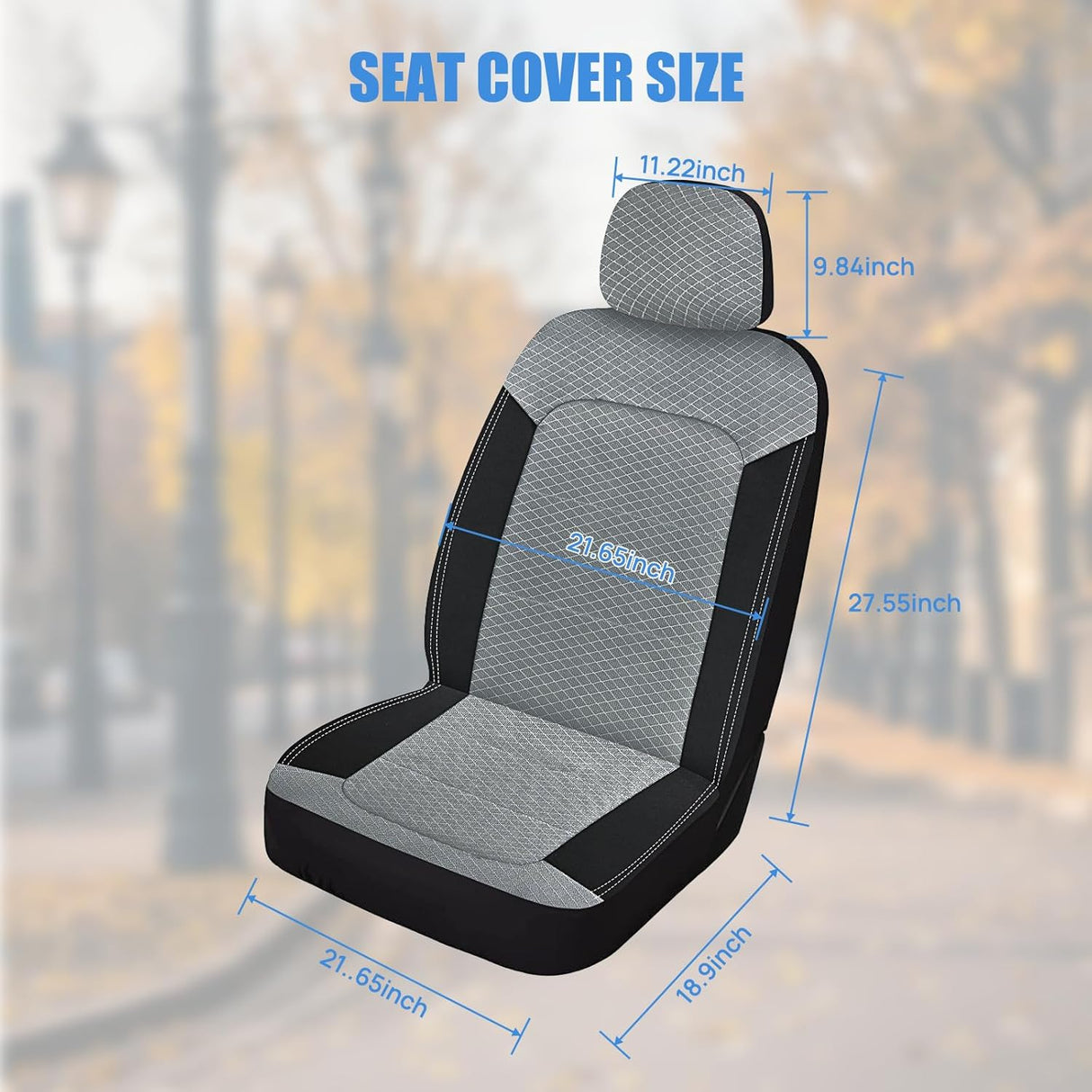 Car Seat Cover 2PCS Black Grey Breathable Mesh Interior Covers with Removable Headrest Airbag Compatible Universal for Cars Truck and SUV Front Seats