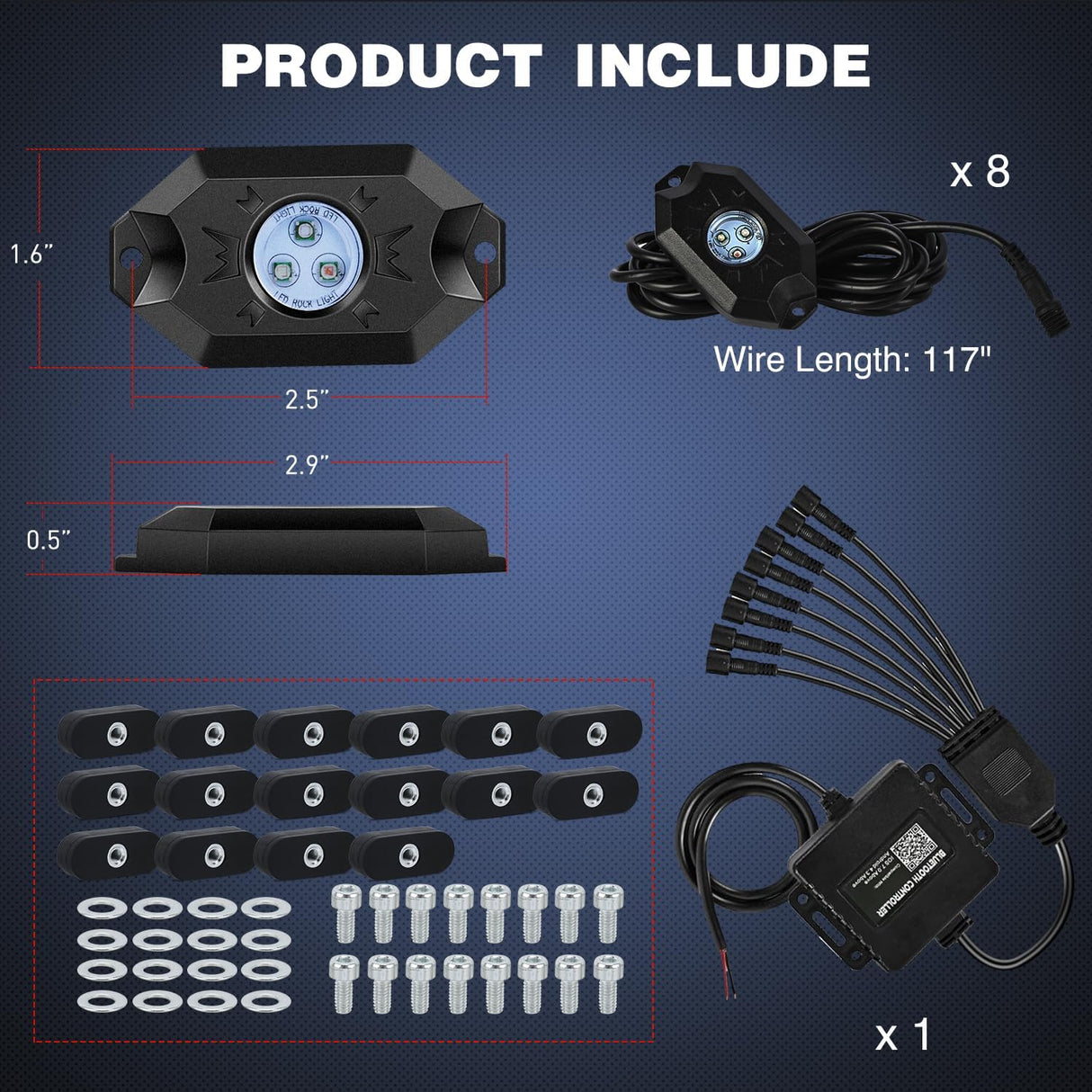 RGB LED Rock Lights Kit 8PCS Bluetooth App Control Multicolor | Magnetic Base Underglow Neon Light Pods IP68 Waterproof Flashing Music Mode for Truck ATV UTV RZR SUV
