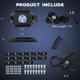 RGB LED Rock Lights Kit 8PCS Bluetooth App Control Multicolor | Magnetic Base Underglow Neon Light Pods IP68 Waterproof Flashing Music Mode for Truck ATV UTV RZR SUV