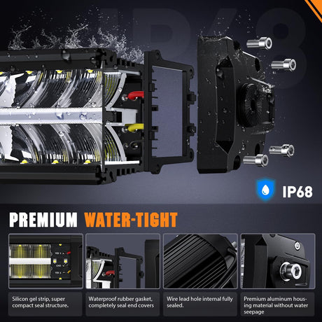 LED Light Bar with Amber DRL 30 Inch 240W Offroad Light Anti-Glare Flood Spot Combo LED Driving Light IP68 w/ 12AWG DT Connector Wiring Harness for Pickup Truck SUV ATV UTV Boat 4x4