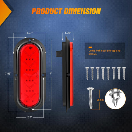 6Inch Oval Tail Light 2PCS 35LED Arrow Red Running Stop Brake Lights Surface Mount Waterproof for 12V Caravan Truck RV Camper Trailer Bus