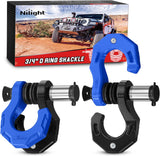 2 Pack 3/4 Inch D-Ring Separate Shackle 45,000 Lbs Break Strength | Includes 7/8 Inch Lock Pin, Isolators and Washers Off Road Recovery, for Tow Strap Winch Truck Vehicle Black&Blue