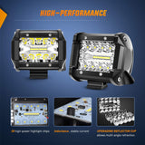 42Inch LED Light Bar 2Pcs 4Inch 60W Spot Flood Lights Pods Off Road DrivingWork Lighting with 14AWG Wiring Harness Kit-3 Leads for Truck Tractor Pickup Boat SUV ATV UTV Car Van Camper