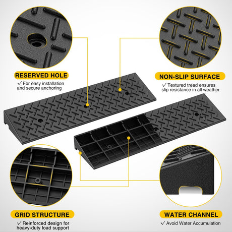 3.2 Inch Rise Curb Ramps, Heavy Duty Rubber Driveway Threshold Shed Ramp for Sidewalk Cars Lawn Mower Wheelchairs Motorcycles, 3300lbs Load Capacity
