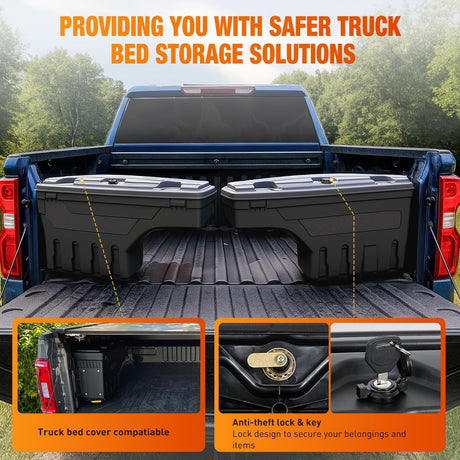 Truck Bed Tool Box Driver Side & Passenger Side Truck Tool Box Fit for Ford F-150 1999-2014 ABS Swing Case Truck Bed Storage Box with Lockable Lid Waterproof Wheel Well Toolbox Black
