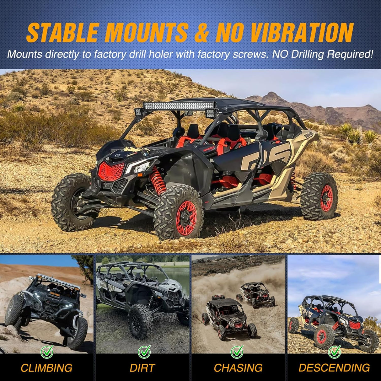 Light Bar Mounting Brackets for 42-45 Inch LED Bars UTV Roof Upper Windshield Compatible with Can-am Maverick X3 MAX All Models 2017 2018 2019 2020 2021 2022 2023 2024
