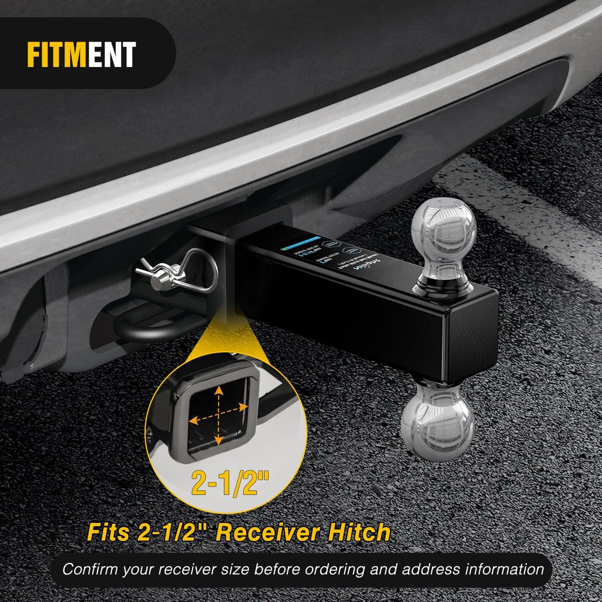 Multi-Ball Trailer Hitch Ball Mount, 2 & 2-5/16 Inch Balls, Dual Ball Mount fits 2-1/2-Inch Hitch Receiver, Chrome Plating