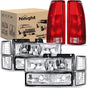 Headlight and Taillight Assembly Combo Compatible with 1994 1995 1996 1997 1998 Chevy Silverado Tahoe Suburban C10 C/K 1500 2500 3500 Tail Light Chrome Housing Clear Reflector Bumper Lamp