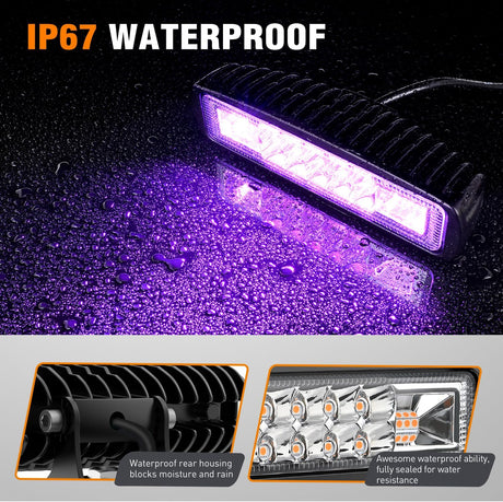 6 Inch Purple LED Light Pods 2 PCS 60W Flood Spot Combo Beam Off Road Driving Decoration Neon Hunting Lighting for 12V 24V ATV UTV Pickup Truck Tractor
