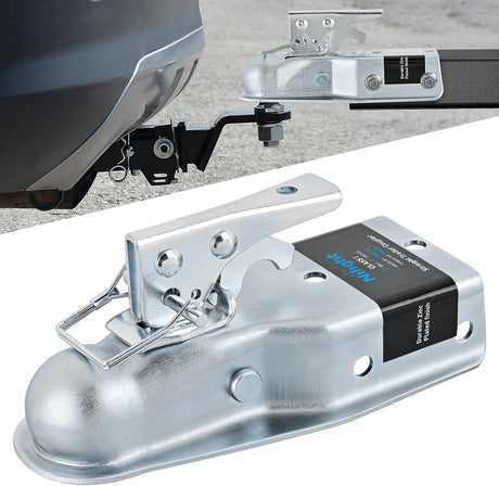 Straight Trailer Coupler with Security Latch&Chain for 1-7/8 Inch Hitch Ball, 3-Inch Channel,2000 LBS,Heavy Duty Trailler Tongue Coupler for Station Wagon, Truck, Bolted & Welded Installation
