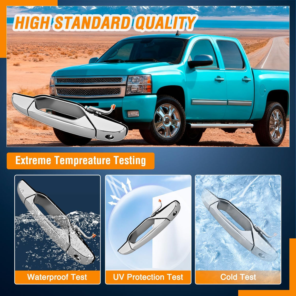 Exterior Front Left Driver Car Door Handle Key Hole Compatible with 2007 08 09 10 11 12 2013 Chevy Silverado Suburban Tahoe GMC Sierra Yukon Cadillac Escalade Replaces# 80546,20828258,Chrome
