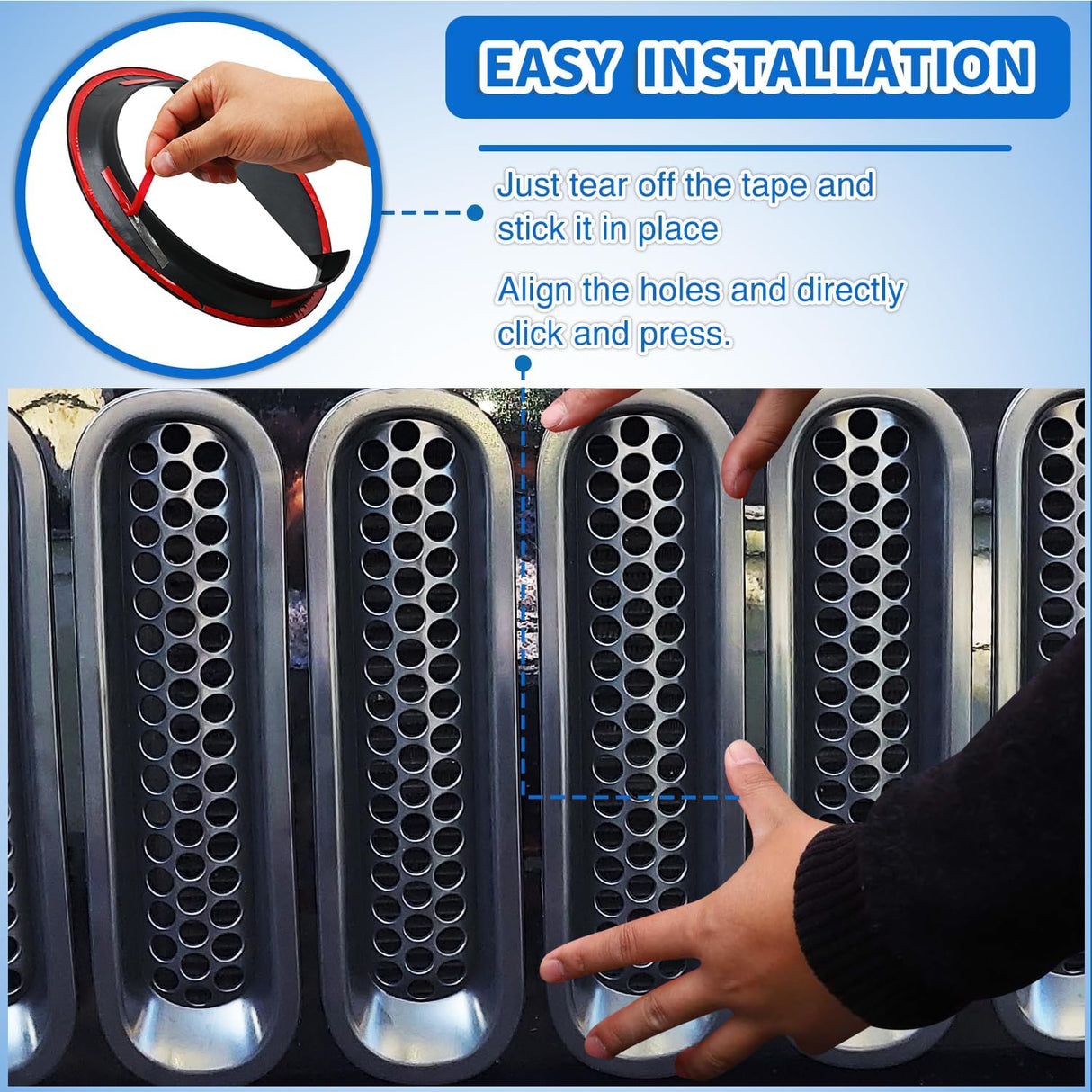 Grill Inserts fit for Jeep Wrangler Front Grille Mesh Inserts & Headlight Cover Set for JK JKU Unlimited Sports Sahara Freedom Rubicon 2007-2018 Clip-in Trim Exterior Accessories Black 9 Pcs