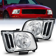 2005 2006 2007 2008 2009 Ford Mustang Headlight Assembly Chrome Housing Clear Reflector Upgraded Clear Lens