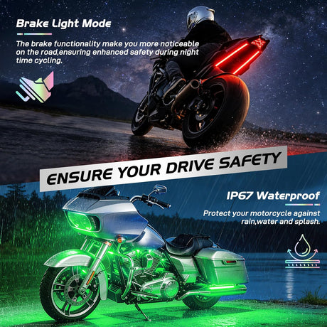 20PCS Motorcycle RGB LED Light Kit Waterproof Multi Color Atmosphere Neon Accent Lights Lamp APP and Remote Control Underbody Strips for Harley Davidson Honda Kawasaki Yamaha Suzuki