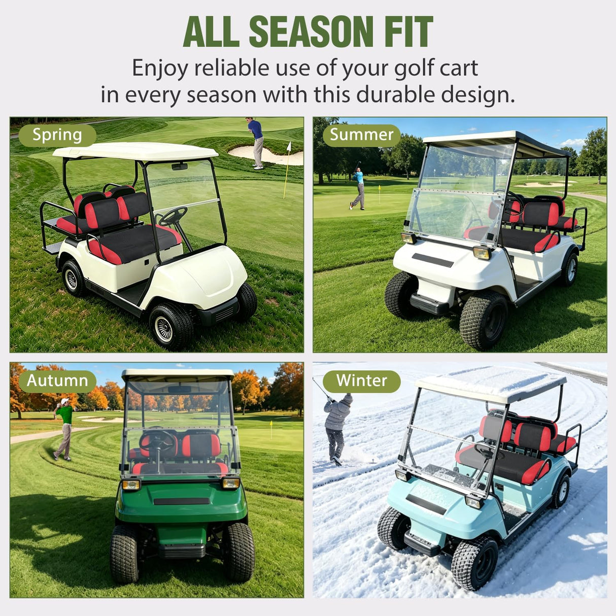 Golf Cart Seat Covers Set Red Black for Club Car DS Yamaha | Breathable Sandwich Mesh Sun Scratch Resistant Washable No Staple Fits 1982-2000 Club Car DS Yamaha G22 G19 G16 G9 G2