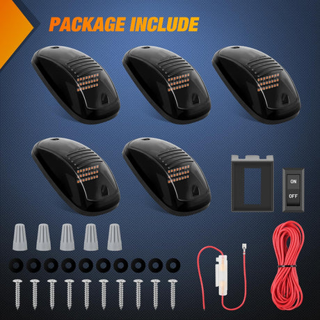 LED Cab Marker Lights 5 PCS 24 LED Smoke Lens Amber Clearance Roof Running Light Compatible with 2003-2018 Dodge Ram 1500 2500 3500 Pickup Trucks