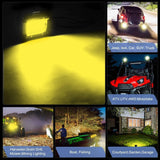 2PC 4Inch Yellow Led Pods Triple Row 60W Flood Spot Combo Driving Fog Lights with 16AWG Switch Wiring Harness Kit-2 Leads for Offroad Pickup Trucks ATV UTV SUV, 2 Years Warranty