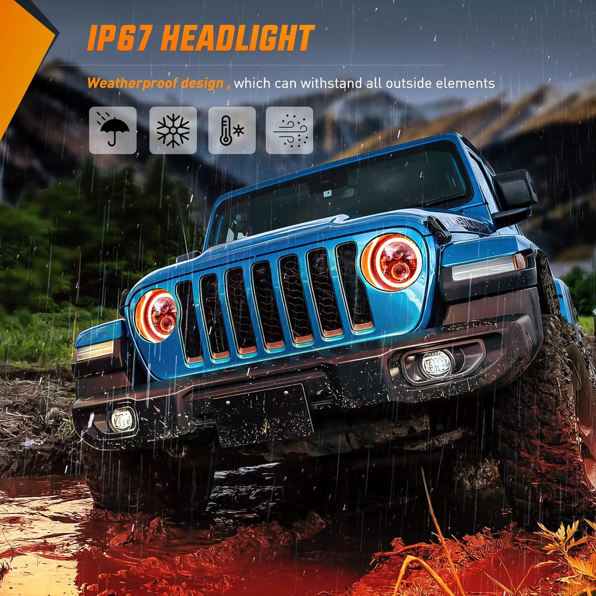 7 Inch Round LED Halo Headlights w/Turn Signal Amber Light Red DRL High Low Beam 7 Inch Headlight Compatible with 2007 2008 2009 2010 2011 2012 2013 2014 2015 2016 2017 2018 Wrangler JK JKU