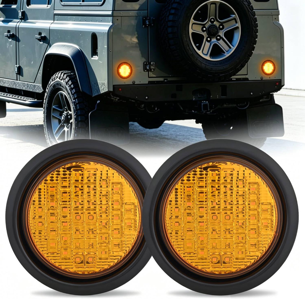 Trailer Tail Lights 2PCS 4Inch Round 40LED Amber Turn Signal | Surface Mount Grommet Plugs IP67 Waterproof Marker Clearance Running Taillights for Trailer Truck Pickup Camper RV Bus