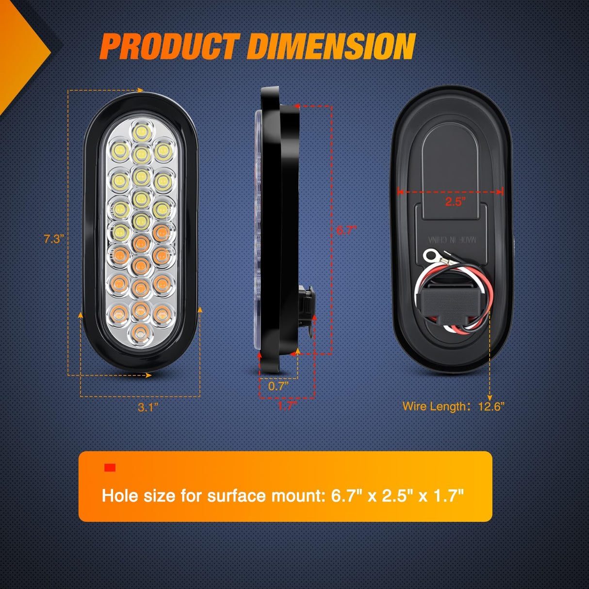 Strobe Lights 2PCS 6Inch Oval 24LED Amber White Warning | Recessed Rubber Grommet IP67 Waterproof Marker Clearance Road Flare Emergency Lights for Trailer Truck Pickup Camper RV Boat