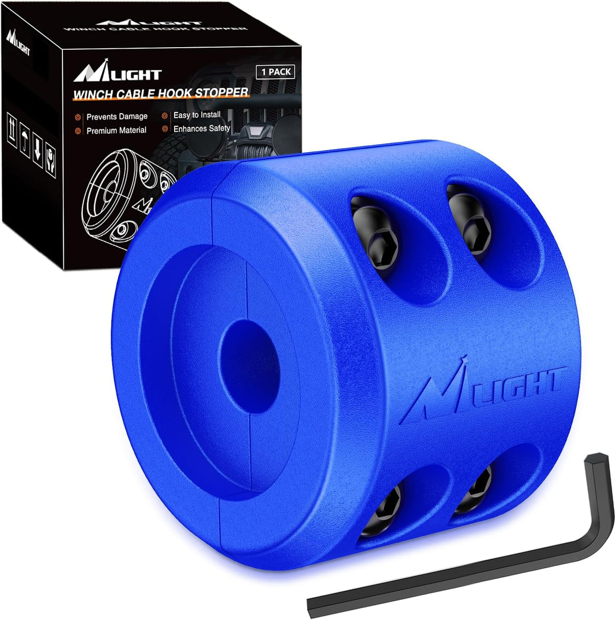 Winch Stopper for ATV UTV Truck SUV Winch Cable Hook Rubber Stopper Protect Towing Hook Synthetic Rope Winch Accessories Rope Line Saver with Stainless Steel Screws and Nuts Allen Wrenc, Blue