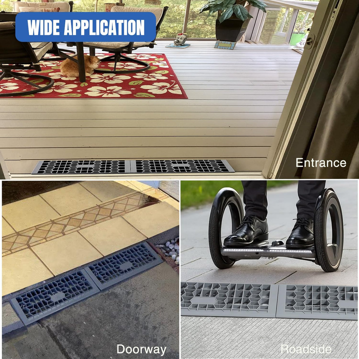 Modular Threshold Ramps, 1 Inch Rise Non‑Slip Interlocking Plastic Wheelchair Curb Doorway Ramp for Home Entry Indoor Outdoor, 2 Pack