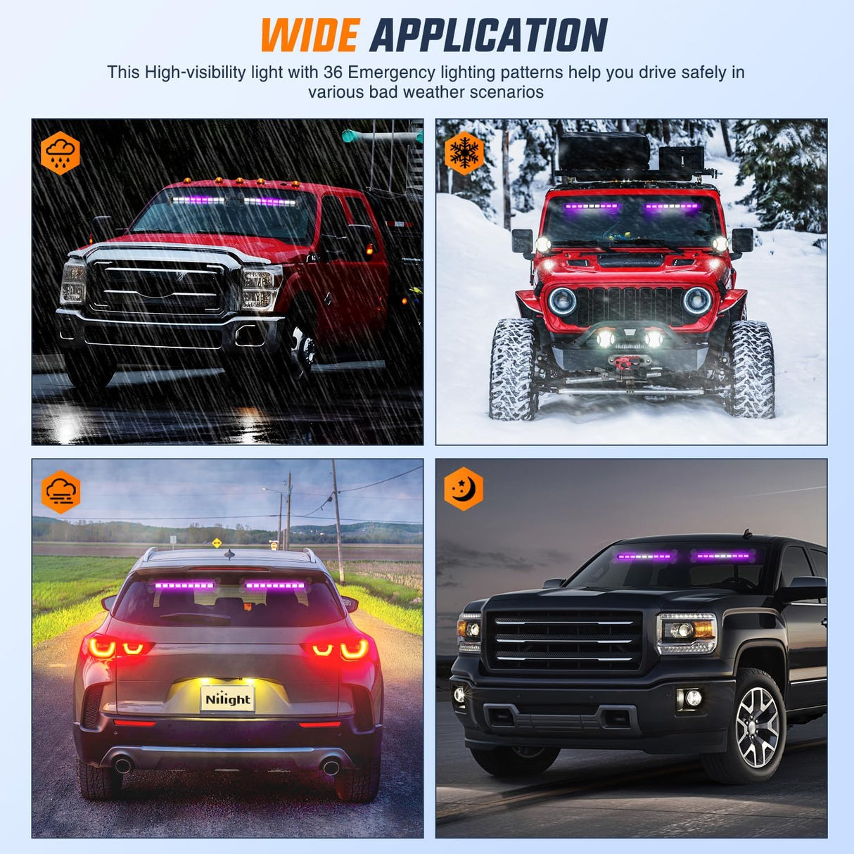 162 LED Traffic Advisor Strobe Light Bar 2-in-1 Purple White Emergency Warning Hazard Lights with Controller 4 Switchable Color 36 Flash Pattern for Trucks Cars Tow Plow Construction Vehicles