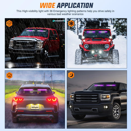 162 LED Traffic Advisor Strobe Light Bar 2-in-1 Purple White Emergency Warning Hazard Lights with Controller 4 Switchable Color 36 Flash Pattern for Trucks Cars Tow Plow Construction Vehicles