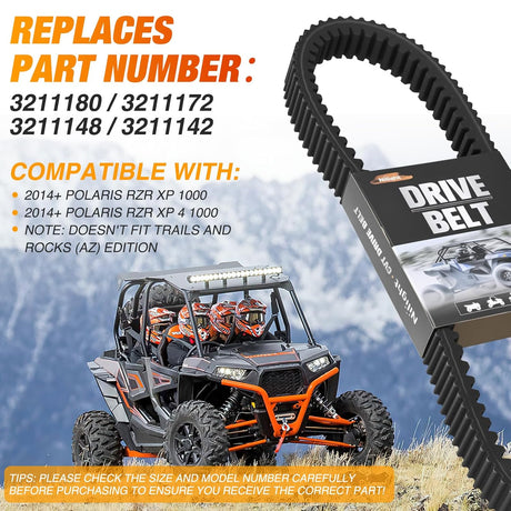 Drive Belt 3211180 Fits Polaris RZR belts Performance CVT Belt for 2014+ Polaris RZR XP 1000/ RZR XP 4 1000/ Trail S & S 1000/ General XP 1000 Replaces #3211180 3211172 3211148 3211142, 1 Pack