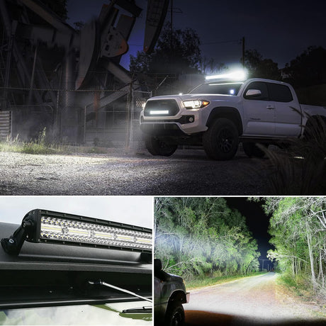 42Inch LED Light Bar 2Pcs 4Inch 60W Spot Flood Lights Pods Off Road DrivingWork Lighting with 14AWG Wiring Harness Kit-3 Leads for Truck Tractor Pickup Boat SUV ATV UTV Car Van Camper