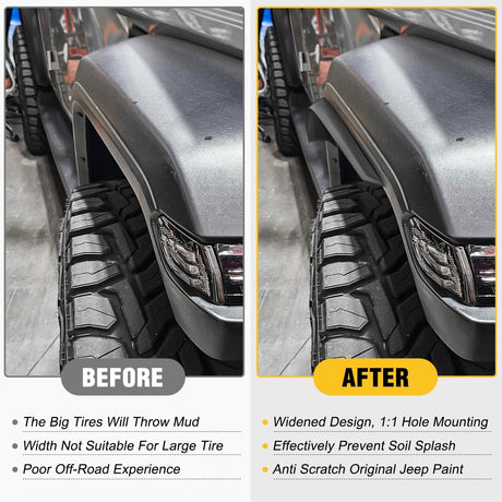 Fender Flares Extensions Set Compatible with 2020 2021 2022 2023 2024 2025 2026 Gladiator JT Mojave & Rubicon (Only for High Wheel Arches) Off-Road Widened Front Rear Flat 4 PCS