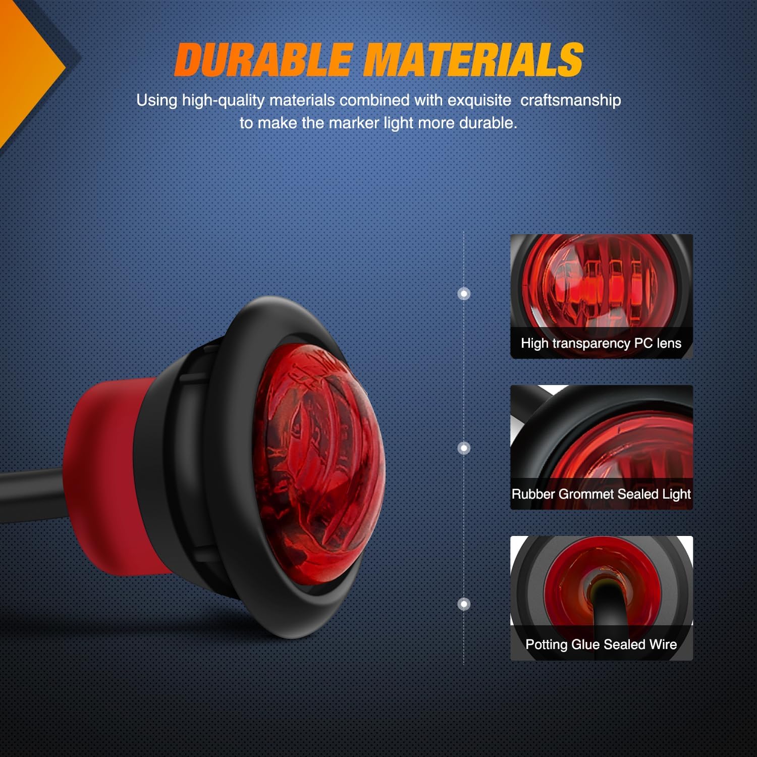 3/4” Red Round LED Marker Lights 2 Connectors (10 Pcs) Nilight