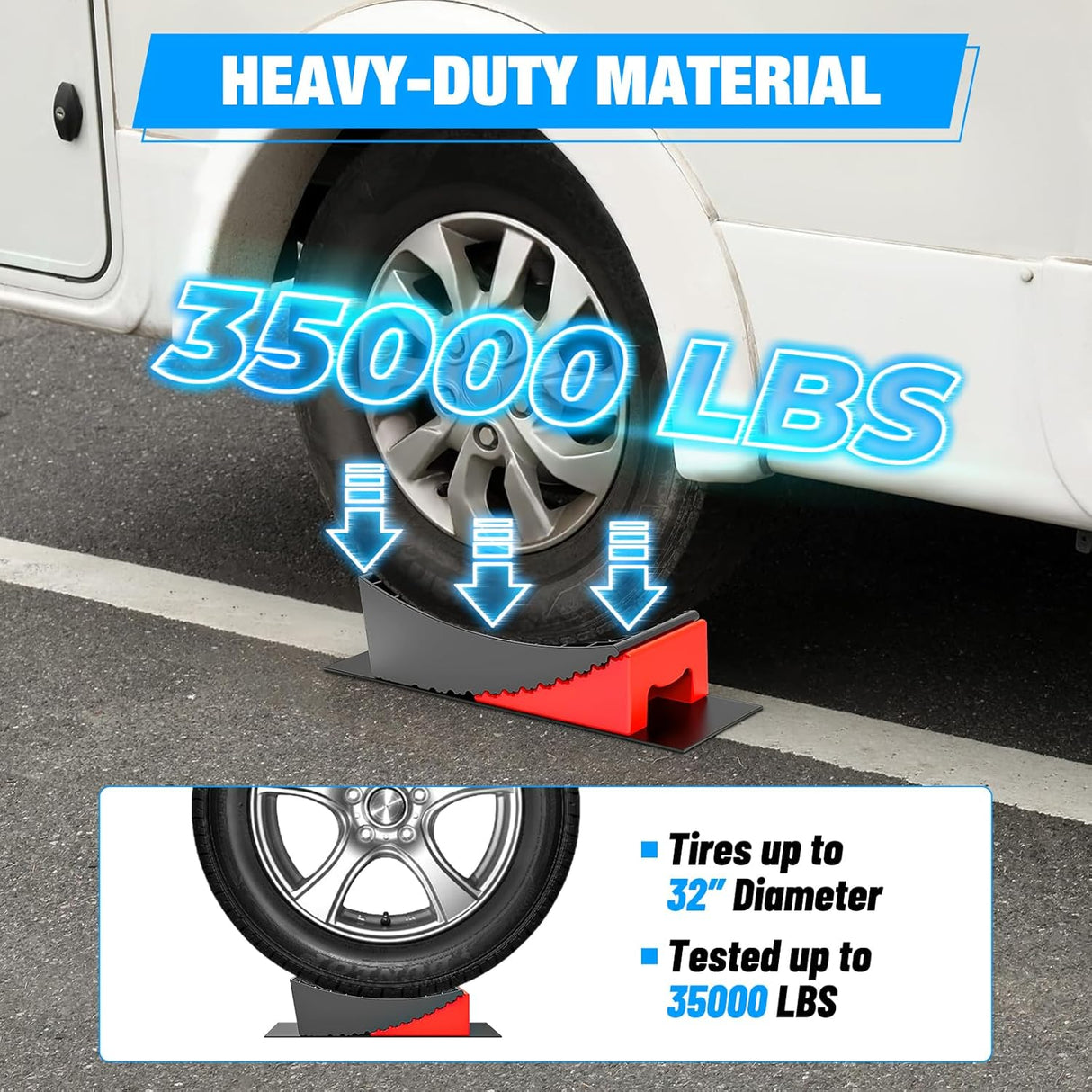 RV Leveler - 2 Pack Camper Leveling Blocks Ramp Support Dual Axles, Up to 35,000lbs, Fast RV Accessories Leveling System for Travel Trailer, Motorhome - Red