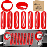Grill Inserts fit for Jeep Wrangler Front Grille Mesh Inserts & Headlight Cover Set for JK JKU Unlimited Sports Sahara Freedom Rubicon 2007-2018 Clip-in Trim Exterior Accessories Red 9 Pcs