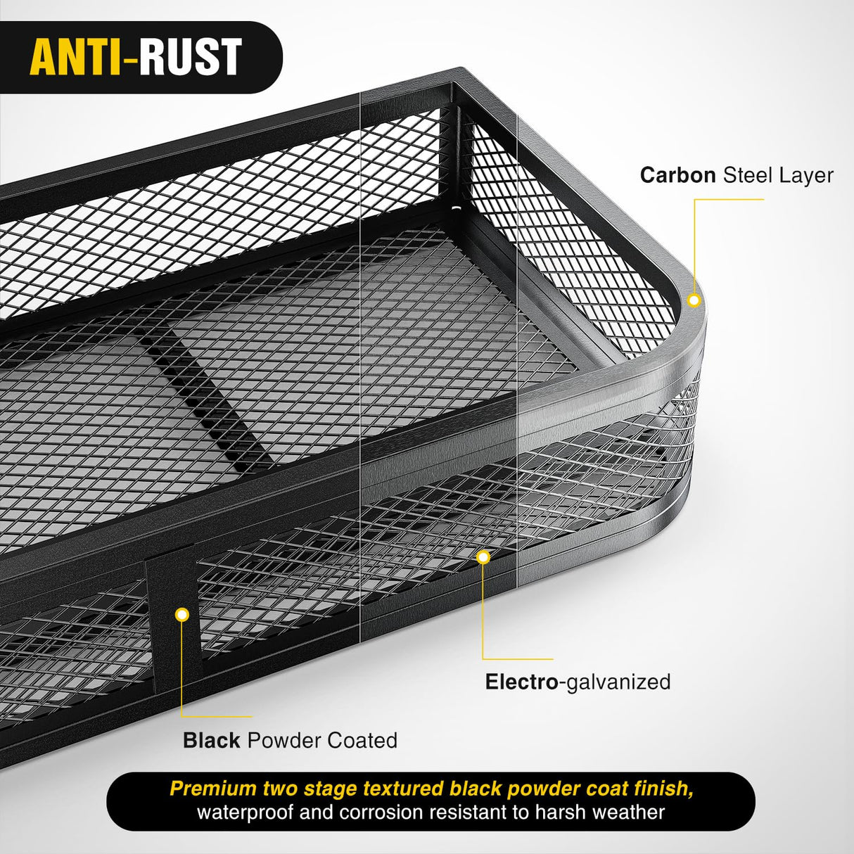 ATV Front Cargo Basket, 17 Inch W x 36 Inch L x 6.3 Inch H Racks and Baskets with Steel Mesh Frame, Heavy Duty ATV Storage Cargo Box Attachments for Luggage Carrier