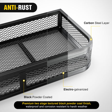 ATV Front Cargo Basket, 17 Inch W x 36 Inch L x 6.3 Inch H Racks and Baskets with Steel Mesh Frame, Heavy Duty ATV Storage Cargo Box Attachments for Luggage Carrier