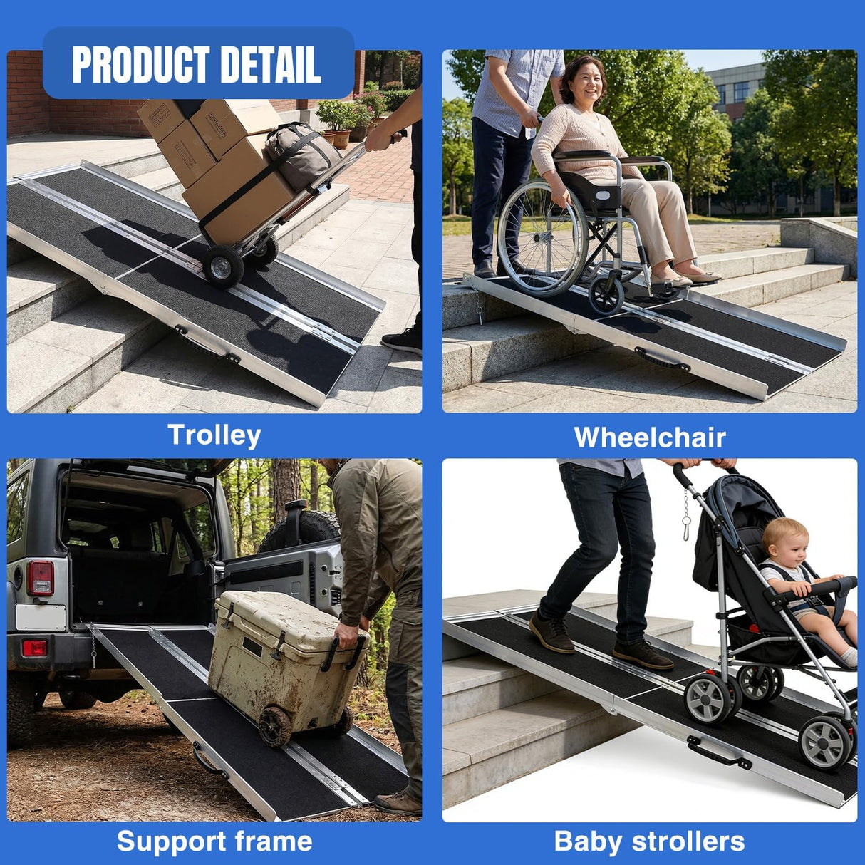 6 Feet Portable Wheelchair Ramp with Quick-Lock Non-Skid Aluminum | Handicap Ramps with Handle Folding Threshold Ramp for Home Steps, Stairs, Doorways, Scooter, Porch, Cart 800LBS Capacity